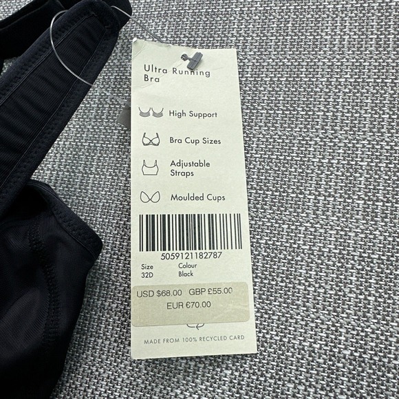 Sweaty Betty Ultra Running Bra 32D Black‎ High Support Adjustable Straps New - Picture 4 of 10